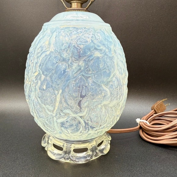 Vintage Opaline Glass Lamp Embossed Floral Egg Shaped Bedside Table 50s READ - Picture 3 of 16